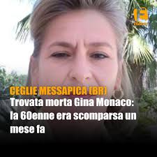 È stata trovata morta Gina Monaco, la 60enne scomparsa il 6 aprile scorso a  Ceglie Messapica, in provincia di Brindisi. Il corpo della donna è stato  trovato intorno alle 13 di oggi,