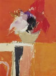 Donald Hamilton Fraser British 1929 2009 Still Life Of Flowers Against Orange Background Unframed Bright Paintings Abstract Flowers Still Life Painting