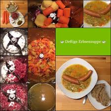 Deftige Erbsensuppe Mit Speck Und Wurstchen Denn Etwas Warmes Braucht Der Mensch Erbsen Suppe Erbsensuppe Und Wurstchen