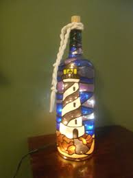 Lighthouse Bottle Lamp Stained Glass Look Hand Painted Etsy Bottle Painting Wine Bottle Lamp Wine Bottle Decor