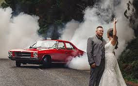 Wedding Car Burnouts Skids Car Themed Wedding Car Engagement Photos Vintage Car Wedding