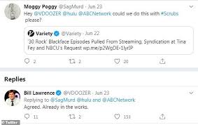 Scrubs creator bill lawrence said today he'll consider returning the three recently pulled episodes 'scrubs' creator bill lawrence says pulled episodes could return to hulu with blackface scenes. Hulu Dauert Drei Scrubs Episoden Mit Blackface Tage Nach Einer Ahnlichen Entscheidung Aus 30 Rock Aktuelle Boulevard Nachrichten Und Fotogalerien Zu Stars Sternchen