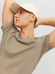 T-shirt GORDON Lin Beige Chiné Col Tunisien Boutons Nacre été T-shirt Gordon  Lin Beige Chiné