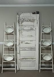 100 Year Old Chippy Vintage Door With Shabby White Blanket Ladders From Kirklands Add 6 Oval Ivory Lace Detail Containe Shabby White Vintage Door White Blanket