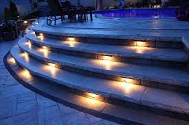 Pool Step Lighting And Steps Done By Nature Green Paving Outdoor Steps Step Lighting Pool Steps