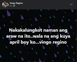 From maildataextract mde left outer join. April Boy Regino Died Jukebox Idol April Boy Regino Passes Away At 59 Pep Ph In 2015 The Singer Shared That He Was Suffering From Diabetic Retinopathy Which Is An