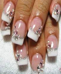 White Nails With Stones Rhinestone Nails Nail Art Rhinestones Bling Nails