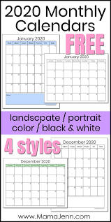 Black And White Calendar Png 2020 Monthly Calendars Free Printables Mama Jenn In 2020 Monthly Calendar Calendar Vertical Calendar