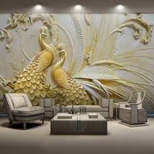 Noir decor, kravet decor, cyan design, couture lamps Custom Mural Wallpaper For Walls 3d Stereoscopic Embossed Golden Peacock Background Wall Painting Living Room Bedroom Home Decor Onshopdeals Com