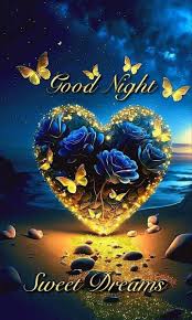 Good Night Sweet Dreams with Blue Roses and Butterflies