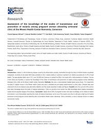 Pdf Assessment Of The Knowledge Of The Modes Of Transmission And Prevention Of Malaria Among Pregnant Women Attending Antenatal Clinic At The Nkwen Health Center Bamenda Cameroon