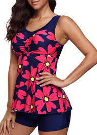 Flower Print Navy Tankini Top And Shorts Modlily Com Usd 28 31 Tankini Swimsuits For Women Plus Size Tankini Tankini