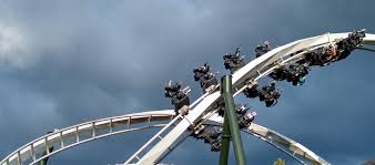 A total of 60 minutes of music and sound. Flug Der Damonen Lit By The Sun Against An Ominous Sky At Heide Park Germany Rollercoasters