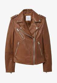 Mango Sandy Leather Jacket Cognac Zalando Co Uk Clothes Design Jackets Womens Biker Jacket
