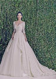Buy custom made wedding dresses and get the best deals at the lowest prices on ebay! Discount Custom Made Gorgeous Lace Zuhair Murad Vintage Wedding Dresses Deep V Neck 3 4 Long Sleeve A Line Bridal Gowns With Silk Sash Christian Wedding Gowns D Braut Hochzeit Kleidung Armelhochzeitskleider