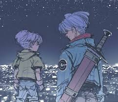 Future Trunks Talking To Kid Trunks Bluish Purple Fine Anime Dragon Ball Dragon Ball Art Dragon Ball Z