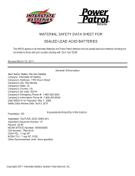 Material Safety Data Sheet For Sealed Lead Acid Batteries