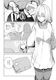 araido kagiri, saitou ine, saitou shouzou, jiisan baasan wakagaeru,  absurdres, highres, translation request, 1boy, 1girl, aged down, apron,  comic, greyscale, husband and wife, indian style, kappougi, medium hair,  monochrome, newspaper, pants, polka dot ...