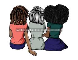 Three Women Friends Sitting Together Friendship Back View Afro - Etsy  Finland