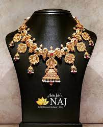 Lightweight Temple Jewellery Necklace In Nakshi Work By Naj Jewellery L Nellore Gold Bangle Set Necklace Temple Jewelry Necklace