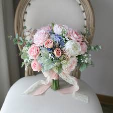 Bridal Bouquetblush Pink And Pale Blue Classic Wedding Etsy