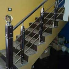 Stair handrails add security and stability when you are using an interior staircase or a metal handrail for outside steps. Stainless Steel Wooden Railing Wooden Baluster Stainless Steel Railing Manufacturer From Ahmedabad
