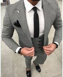 3 Piece Black Wedding Suit Groom Tailored Black White Pattern Men Suit Groom Wedding Suits For Men Slim Fit 3 Piece Tuxedo Custom Prom Wedding Suits Men Black Mens Fashion Blazer Mens Outfits
