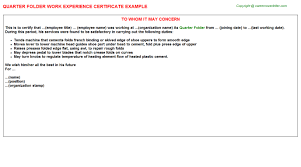 Application for job leaving certificate from company. Quarter Folder Experience Certificate