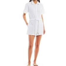 Gianni Bini Elisa Terry Cloth Point Collar Short Sleeve Tie Belt Romper Sz  XS