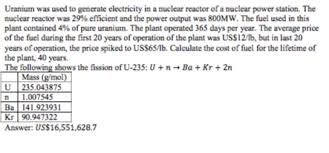 7 the global impact of new technologies, particularly to people groups. Solved Uranium Was Used To Generate Electricity In A Nucl Chegg Com