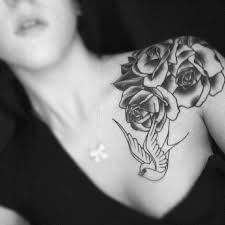 Shoulder White Bird And Black Rose Tattoos For Women Tattoos For Women Tattoos Shoulder Tattoo Rose Tattoos
