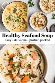 Healthy Seafood Chowder That S Full Of Seafood And So Delicious Recipe Seafood Soup Healthy Healthiest Seafood Seafood Recipes Healthy