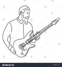 Man Hold Electric Guitar Line Art Vector Illustration Line Art Line Art Vector Doodle Art Drawing