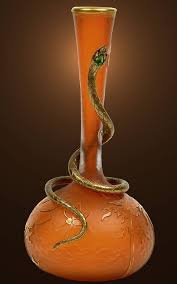 An Art Nouveau Etched And Gilded Glass Vase With An Applied Gilt Metal Serpent Inset With Glass Stones Daum France Circa 19 Glass Art Crystal Art Art Nouveau