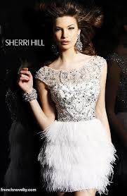 Sherri Hill Short Party Dress 2947 With Feather Skirt Feather Cocktail Dress Short White Cocktail Dresses Homecoming Dresses
