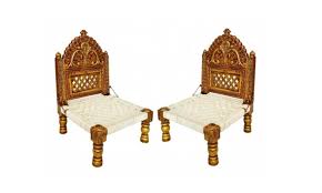 Wooden Carved Pidha Low Height Chair Set Indian Style Chairs Chair Set Carved Chairs Indian Seating