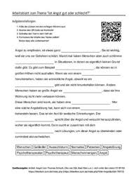 Arbeitsblatt Mit Luckentext Zum Thema Ist Angst Gut Oder Schlecht Arbeitsblatter Angst Arbeit