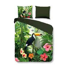 pure rainforest dekbedovertrek met scherpe jungle print dekbedovertrek kleurenschema kussensloop