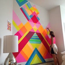 Want to update your space? Geometric Colorful Wall Painting Wall Paint Designs Interior Design Inspiration Wall Design