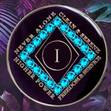 NA Black Clean Time Yearly Medallion Zircon Crystals yrs 1-40 Recovery  Narcotics Anonymous Milestone Chip