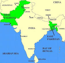Historical map of East Pakistan, the existence of East Pakistan was ended  in December 16, 1971 with the surrendering of Pakistani forces to Indian  army and Bangladeshi Forces. And a new nation