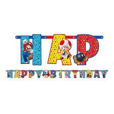 Festone Super Mario Bros Scritta Happy Bday 1 Pezzo Banner Di Compleanno Striscioni Di Buon Compleanno Super Mario Bros