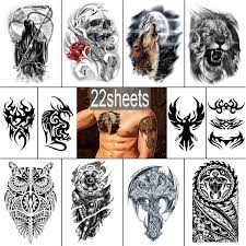 The tall figure of the reaper makes for a good large tattoo on the biceps or the forearm. Yakago 22 Pieces Large Temporary Tattoos For Men Adults Guys Body Arm Shoulder Chest Fake Tattoo Sticker Lion Wolf Owl Death Skull Buy Online In Maldives At Maldives Desertcart Com Productid 161586868