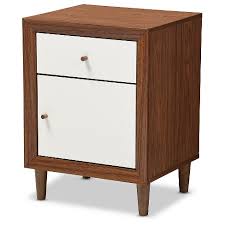 Bring a mid century modern mood to your living room or bedroom with this side table. Harlow Mid Century Modern Scandinavian Style Wood 1 Drawer And 1 Door Nightstand White And Walnut Baxton Studio Target