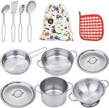 The kidkraft kitchen play set is an excellent addition to your kid's play kitchen. Amazon Com Vipamz My First Play Kitchen Pretend Cooking Toy Cookware Playset For Kids 11 Pieces Stainless Steel Pots And Pans Utensils Dishwasher Safe Toys Games