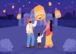 Deepavali, or also known as diwali, is a festival of lights celebrated by those of hindu faith. Premium Vector Indian Lantern Festival Flat Color Illustration Parent And Child With Light Diwali Celebration Traditional Hindu Holiday Family 2d Cartoon Characters With Nighttime Cityscape On Background