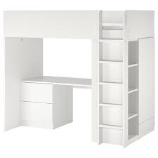 Shop white wood loft bunk bed with desk under featuring two sleeping spaces in one! Smastad Loft Bed White White With Desk With 3 Drawers Ikea