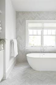 8 times chevron floors stole the show. Bathtub Nook With Gray Chevron Wall And Floor Tiles Transitional Bathroom