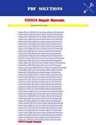 Download free toyota 4 runner repair manuals. Repair Manuals Toyota Pdf Download