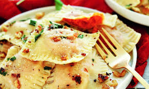Sweet Potato Sage Raviolis With Sauteed Walnuts And Sage En